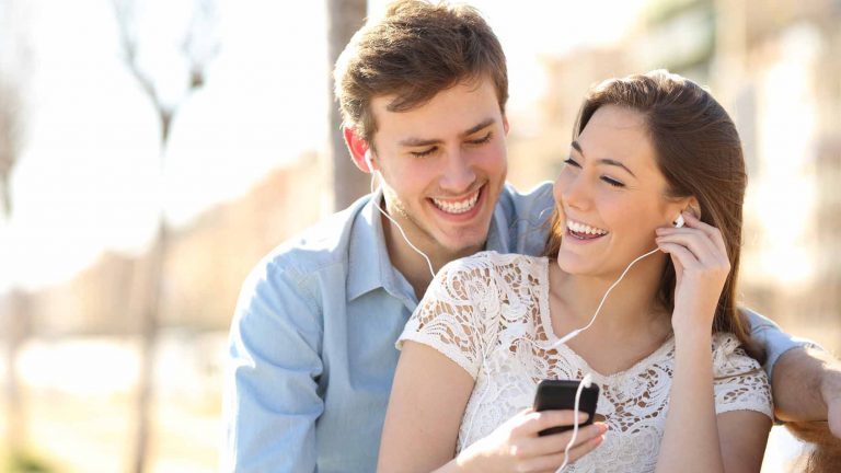 Couple listening to music together