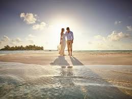 Wedding couple with sunset background