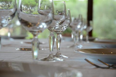 Wine glasses at a wedding table